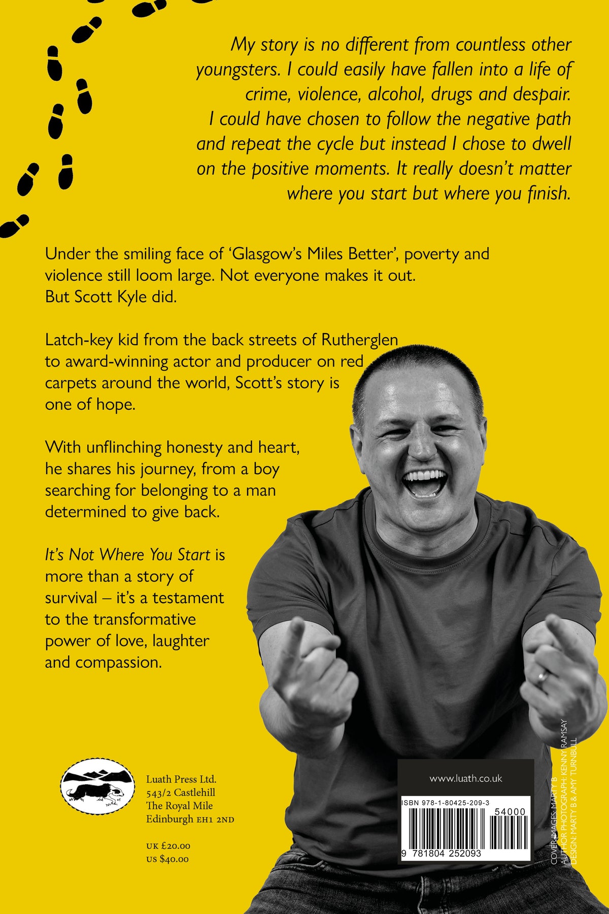 Bookback with a person's face and text on a yellow background