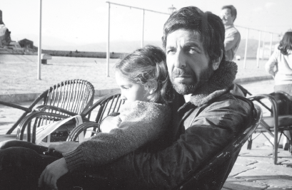Leonard Cohen and his daughter, Lorca, in Hydra, January 1981
