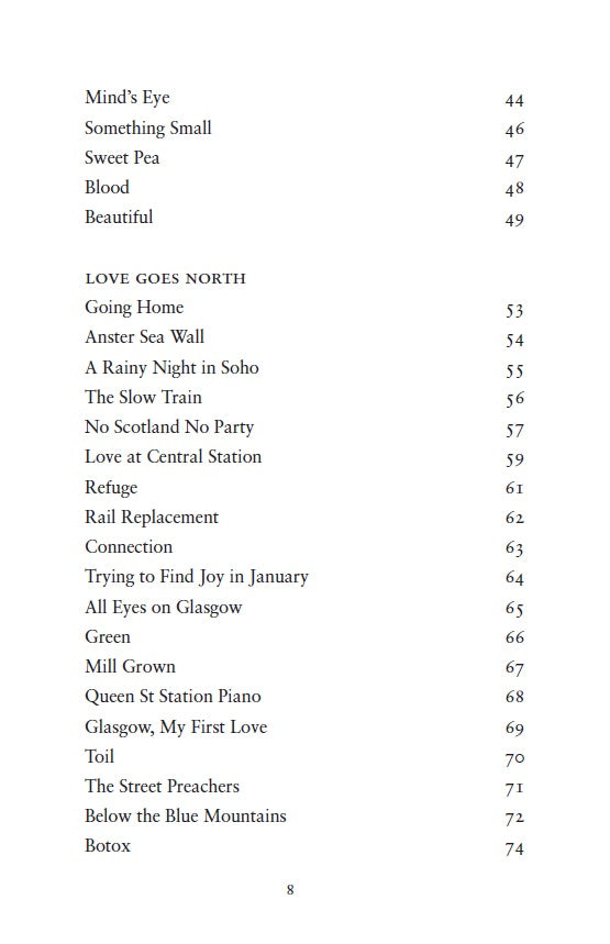 Contents page from Love goes north by julie mcneill