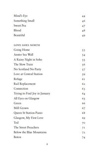 Contents page from Love goes north by julie mcneill