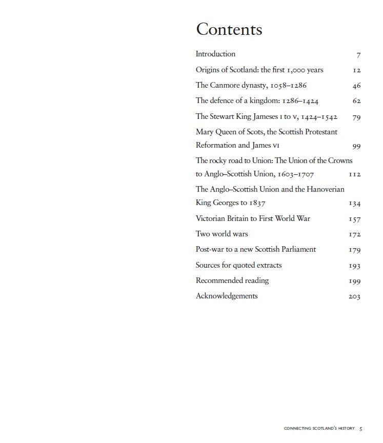 Contents page from Connecting Scotlands History by Anna Groundwater