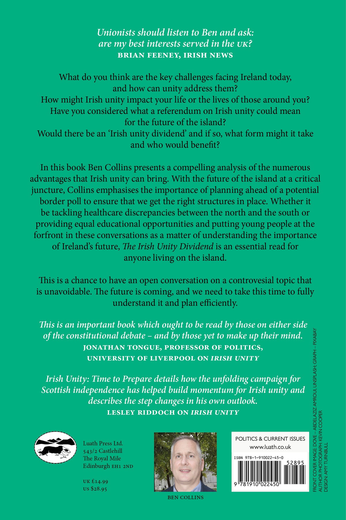 The back cover for Irish Unity Dividend 