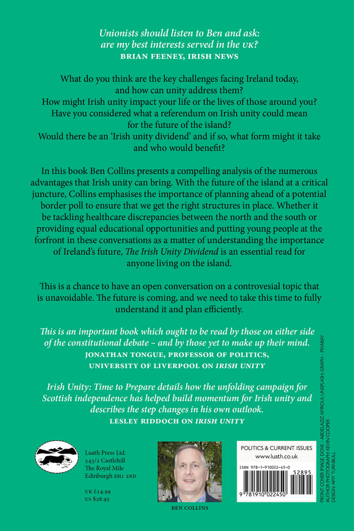 The back cover for Irish Unity Dividend 