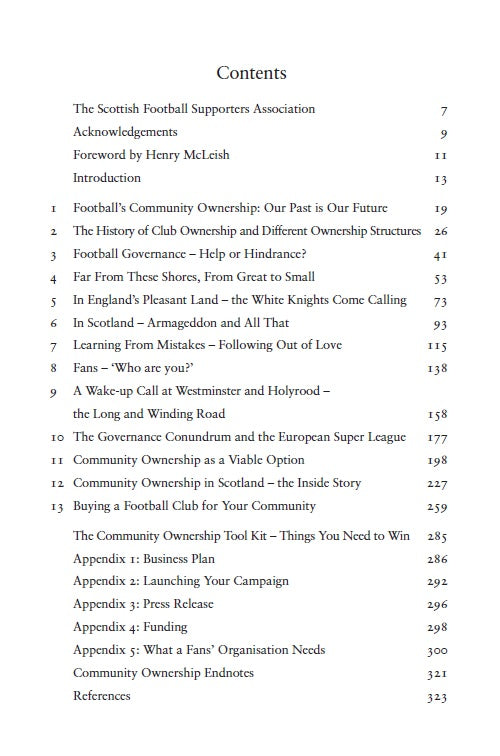 Contents page from Our Game, Our Clubs by Paul Goodwin
