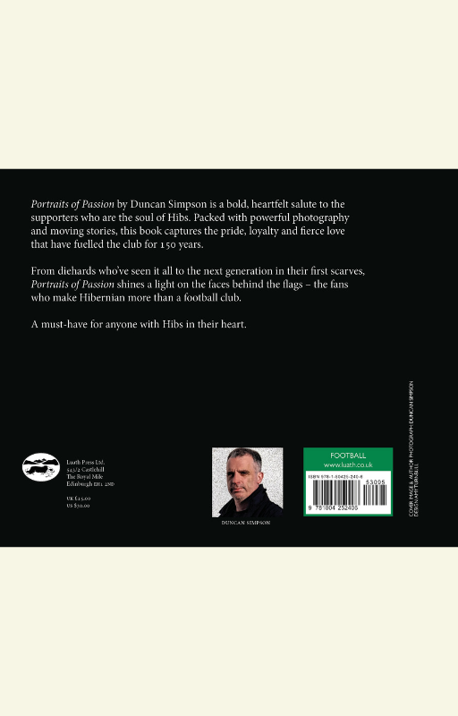 Hibs book back cover. Blurb celebrating Hibernian FC fans