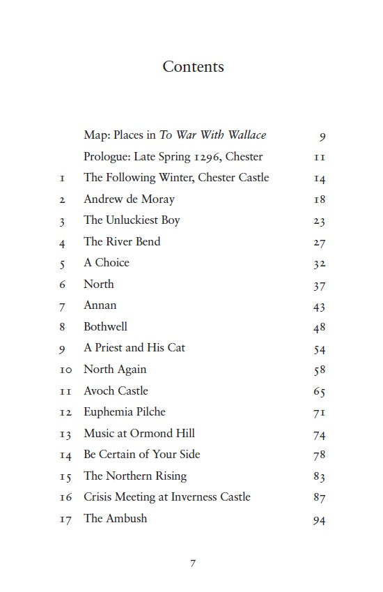 contents page from to war with wallace by barbara henderson