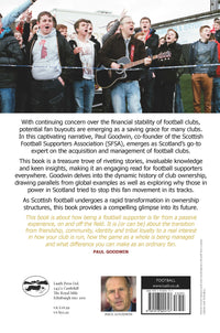 Book cover with text and images of people at a football event, featuring a guitar player.