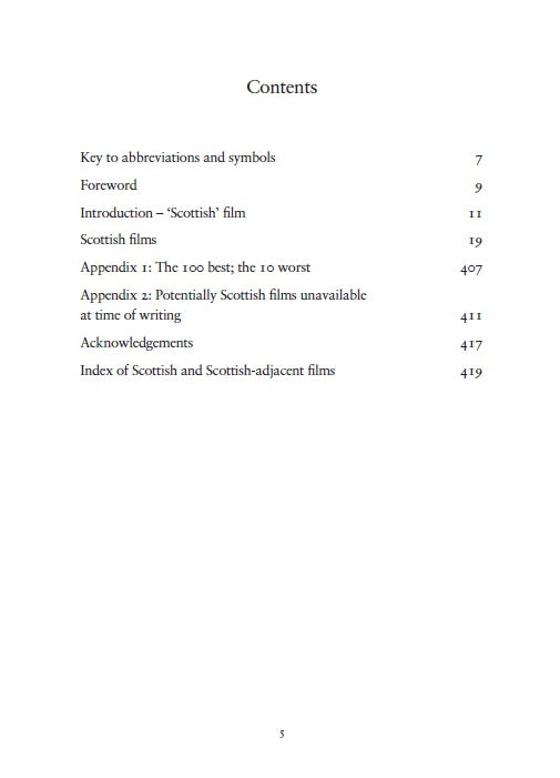 Contents page from Scottish Films by Mark Furse