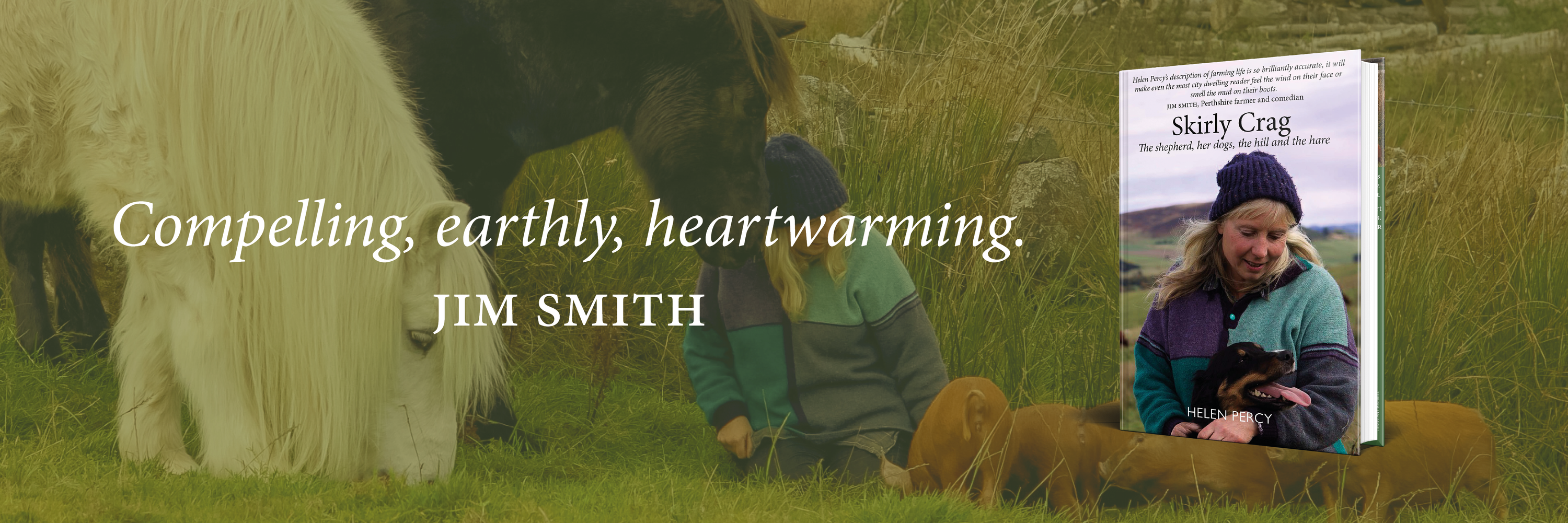 Skirly Crag by Helen Percy. Website banner with promotional quote from jim smith