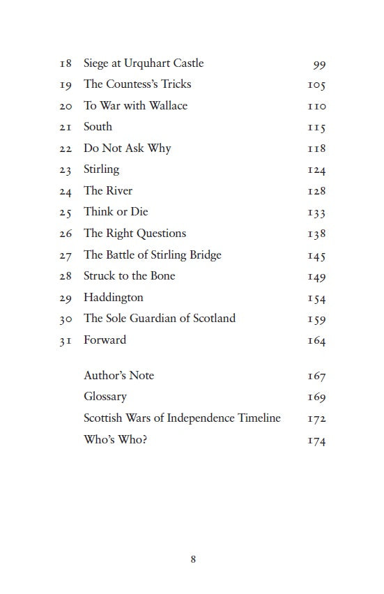 contents page from to war with wallace by barbara henderson