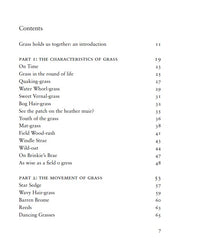 contents page from when the grass dances by valarie gillies and rebecca mar