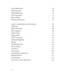 contents page from when the grass dances by valarie gillies and rebecca mar
