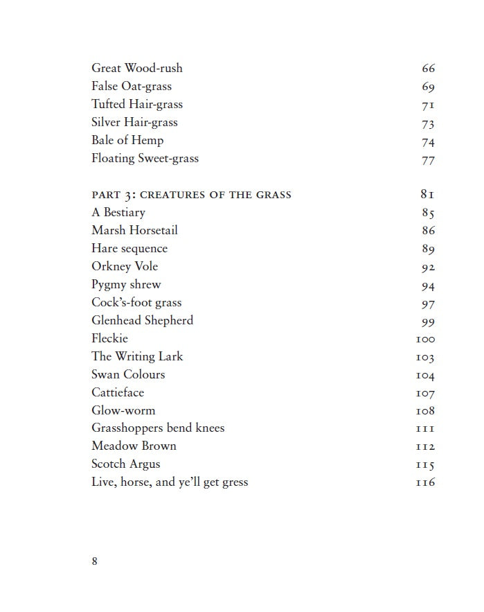 contents page from when the grass dances by valarie gillies and rebecca mar