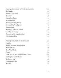 contents page from when the grass dances by valarie gillies and rebecca mar