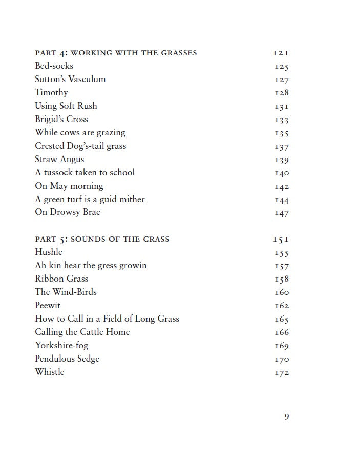 contents page from when the grass dances by valarie gillies and rebecca mar