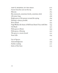 contents page from when the grass dances by valarie gillies and rebecca mar