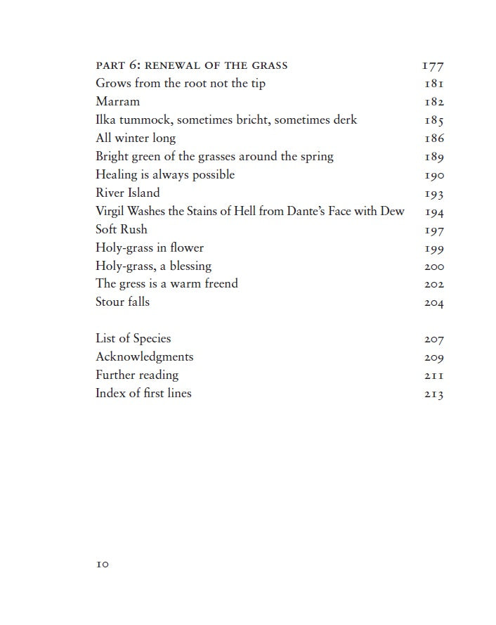 contents page from when the grass dances by valarie gillies and rebecca mar